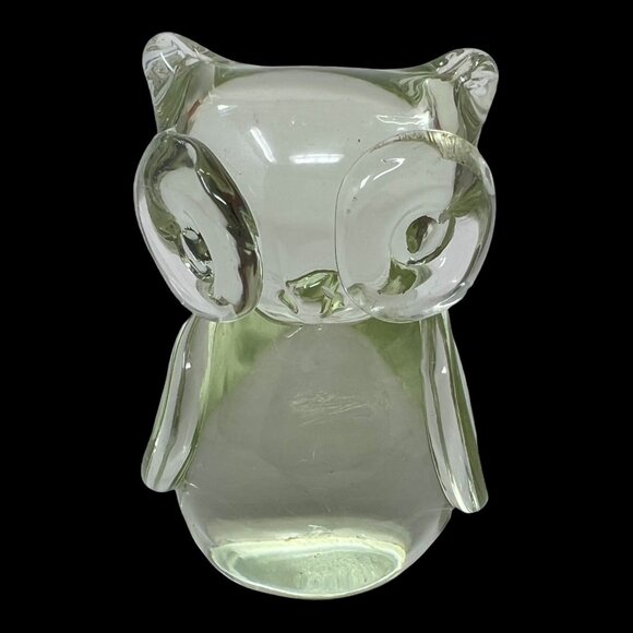 Unbranded Other - Kitschy Hand-Blown Clear Glass Owl Paperweight Figurine Darling Cute 3.5 in